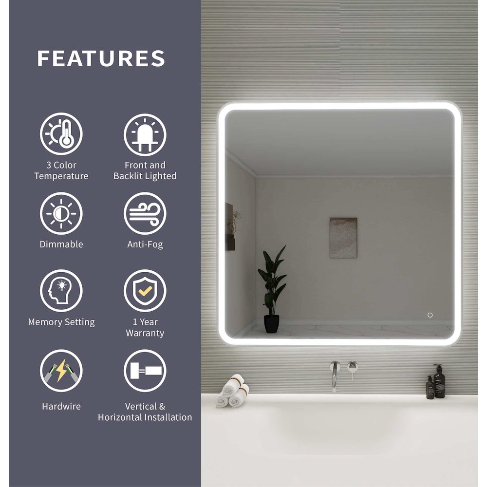 42 Round LED Front and Backlit Wall Mirror in Silver