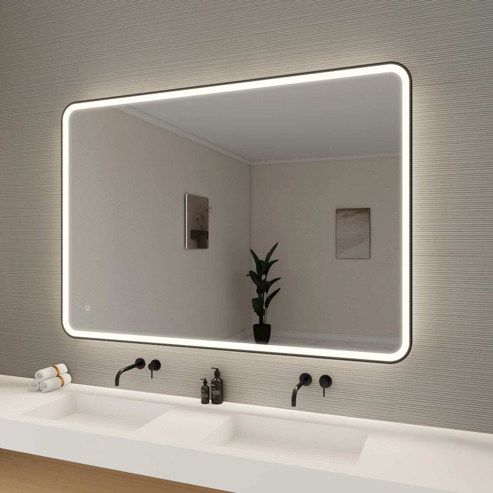 60 Round LED Front and Backlit Wall Mirror in Black