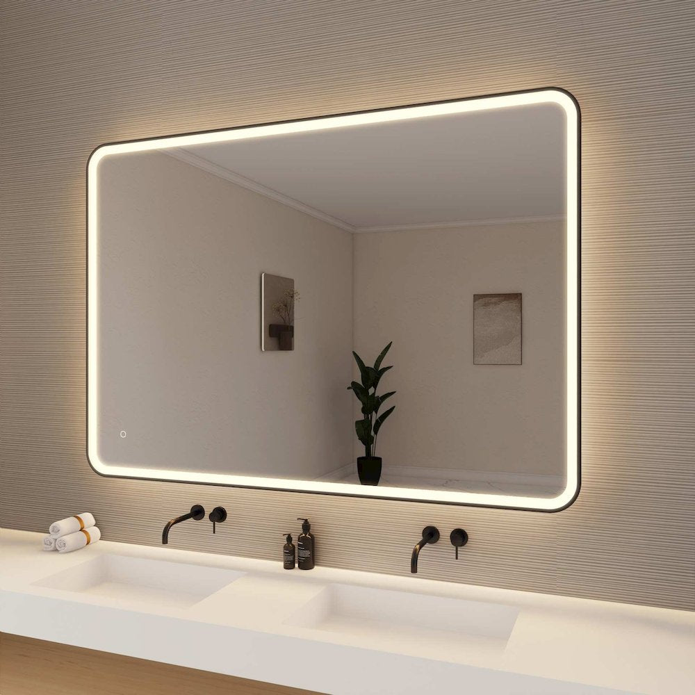 60 Round LED Front and Backlit Wall Mirror in Black
