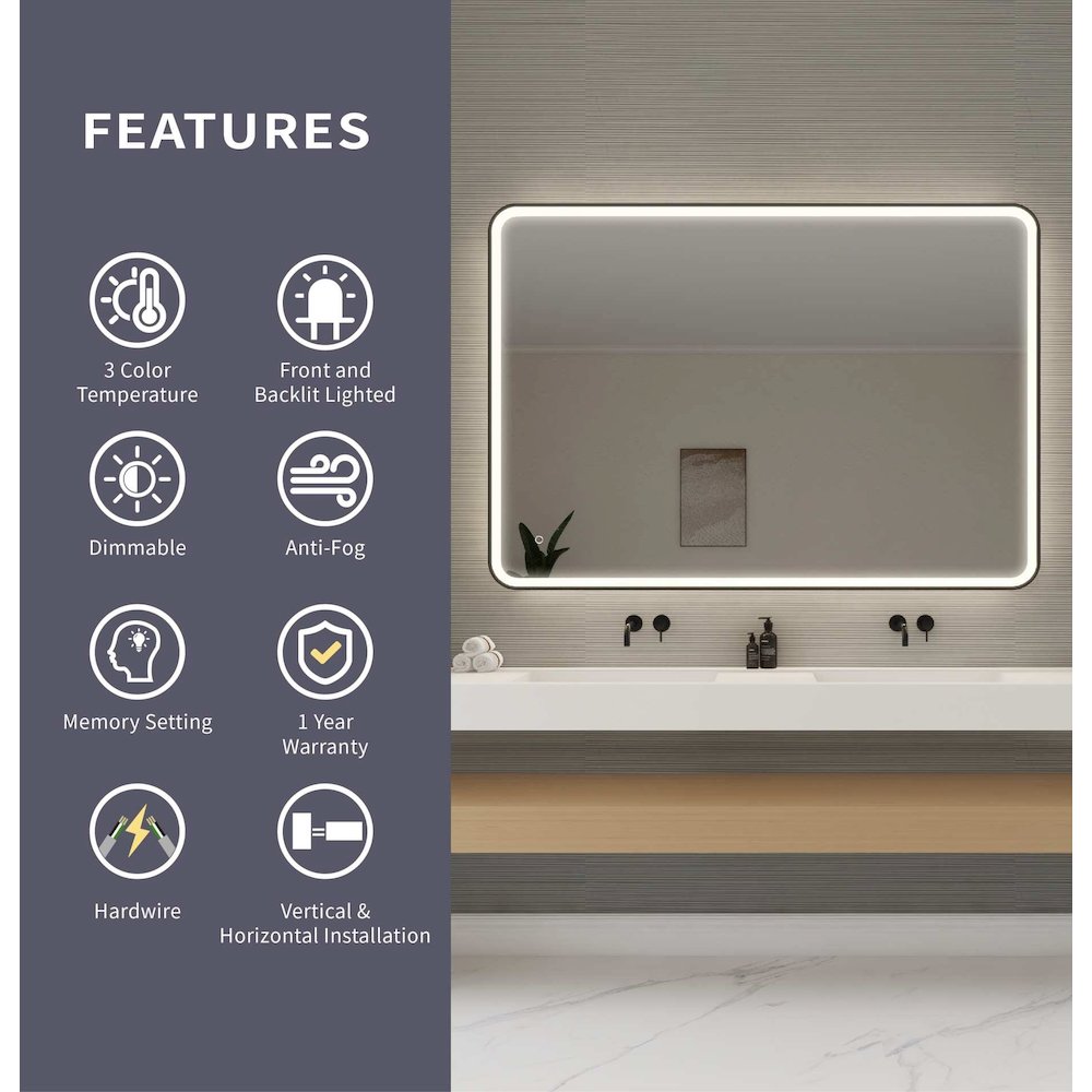 60 Round LED Front and Backlit Wall Mirror in Black