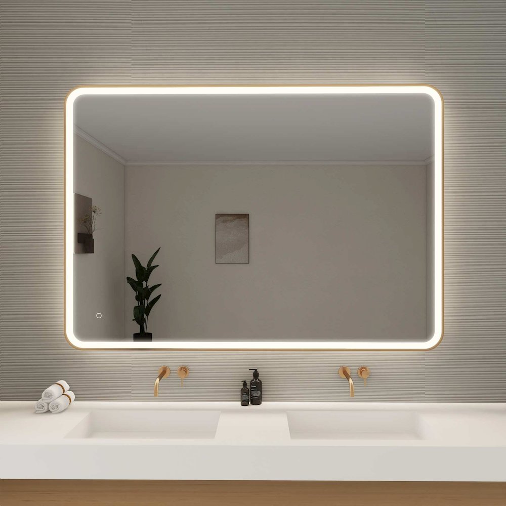60 Round LED Front and Backlit Wall Mirror in Satin Gold
