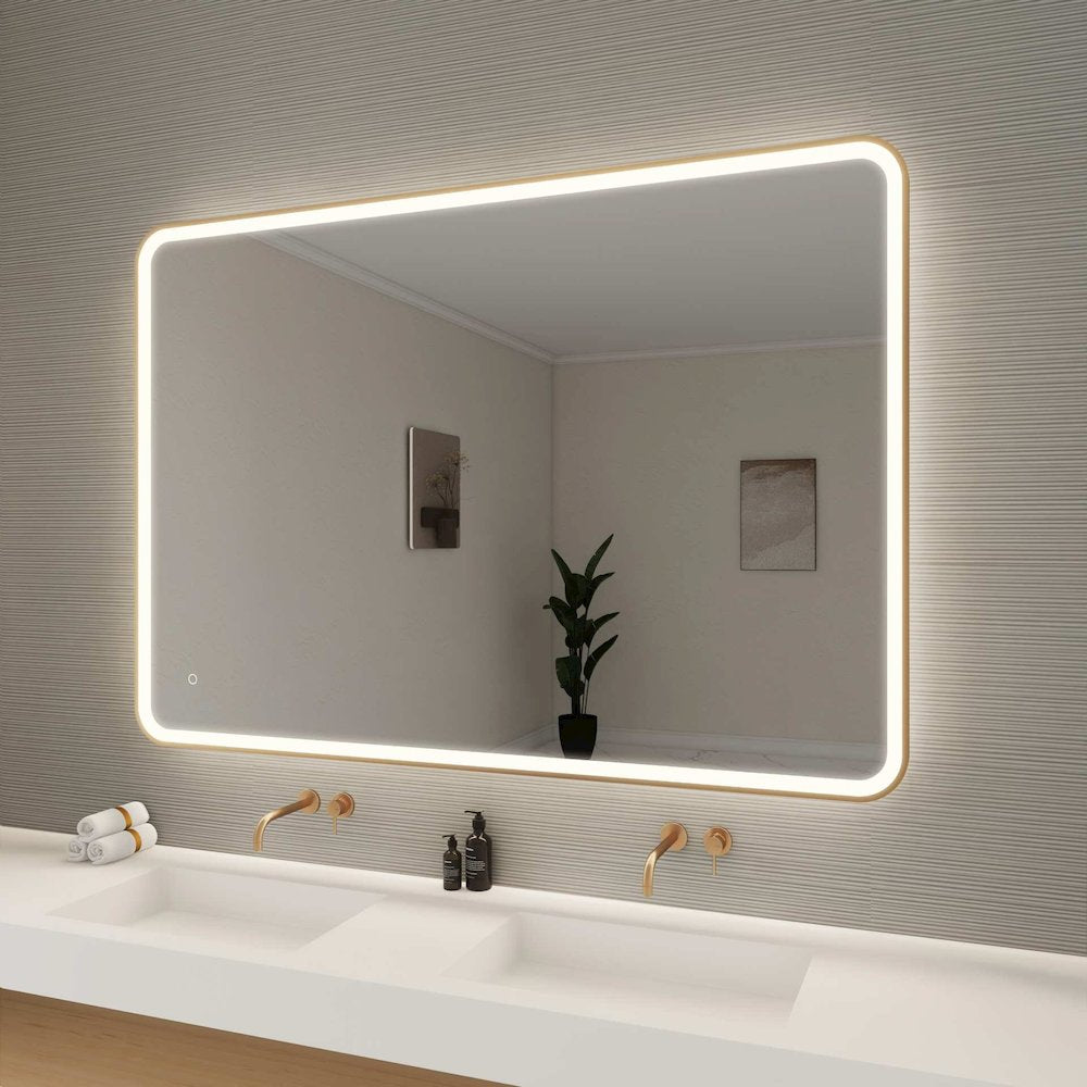 60 Round LED Front and Backlit Wall Mirror in Satin Gold
