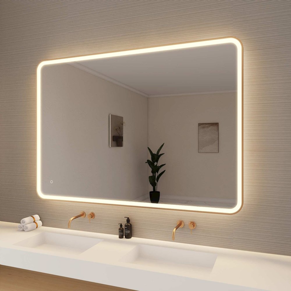 60 Round LED Front and Backlit Wall Mirror in Satin Gold