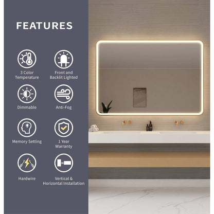60 Round LED Front and Backlit Wall Mirror in Satin Gold