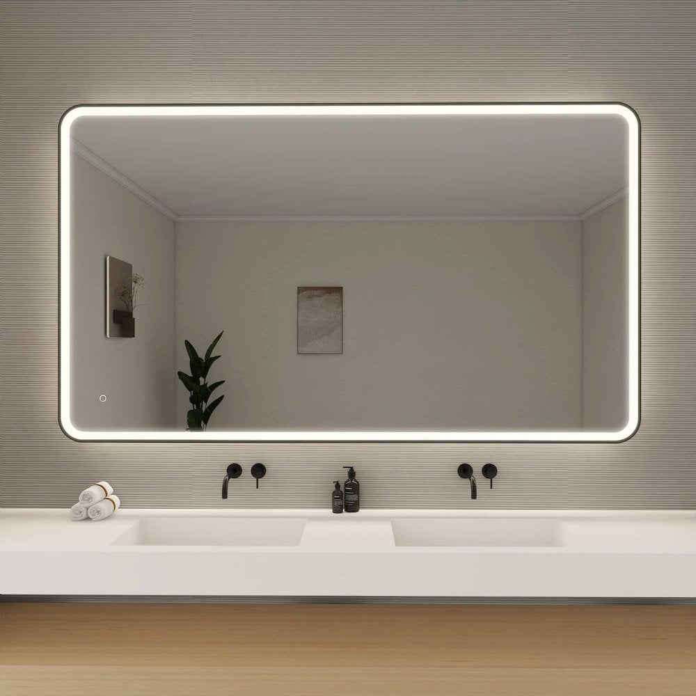 72 Round LED Front and Backlit Wall Mirror in Black