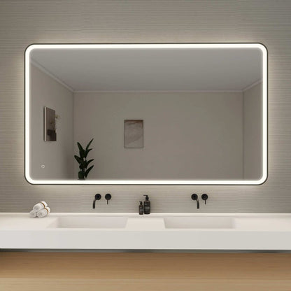 72 Round LED Front and Backlit Wall Mirror in Black