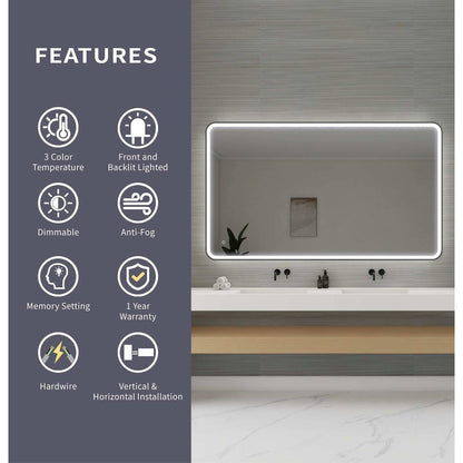 72 Round LED Front and Backlit Wall Mirror in Black