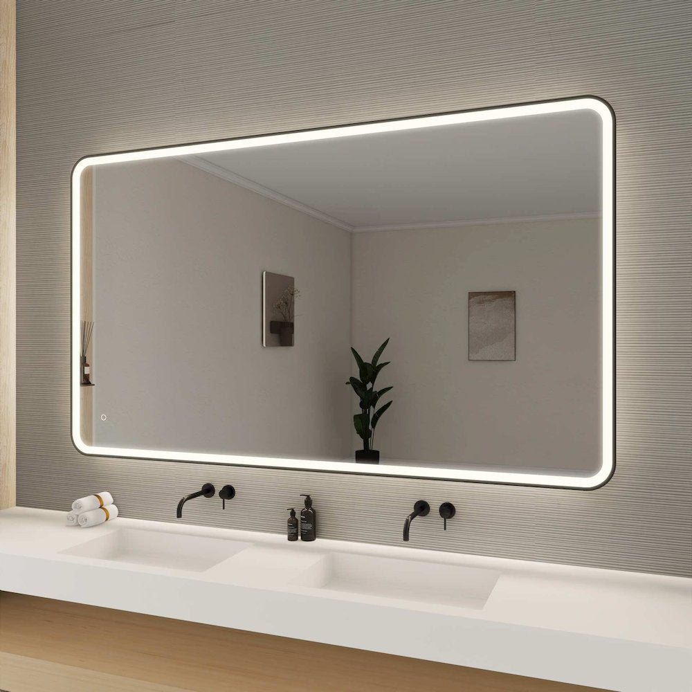 72 Round LED Front and Backlit Wall Mirror in Black