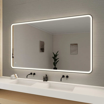 72 Round LED Front and Backlit Wall Mirror in Black