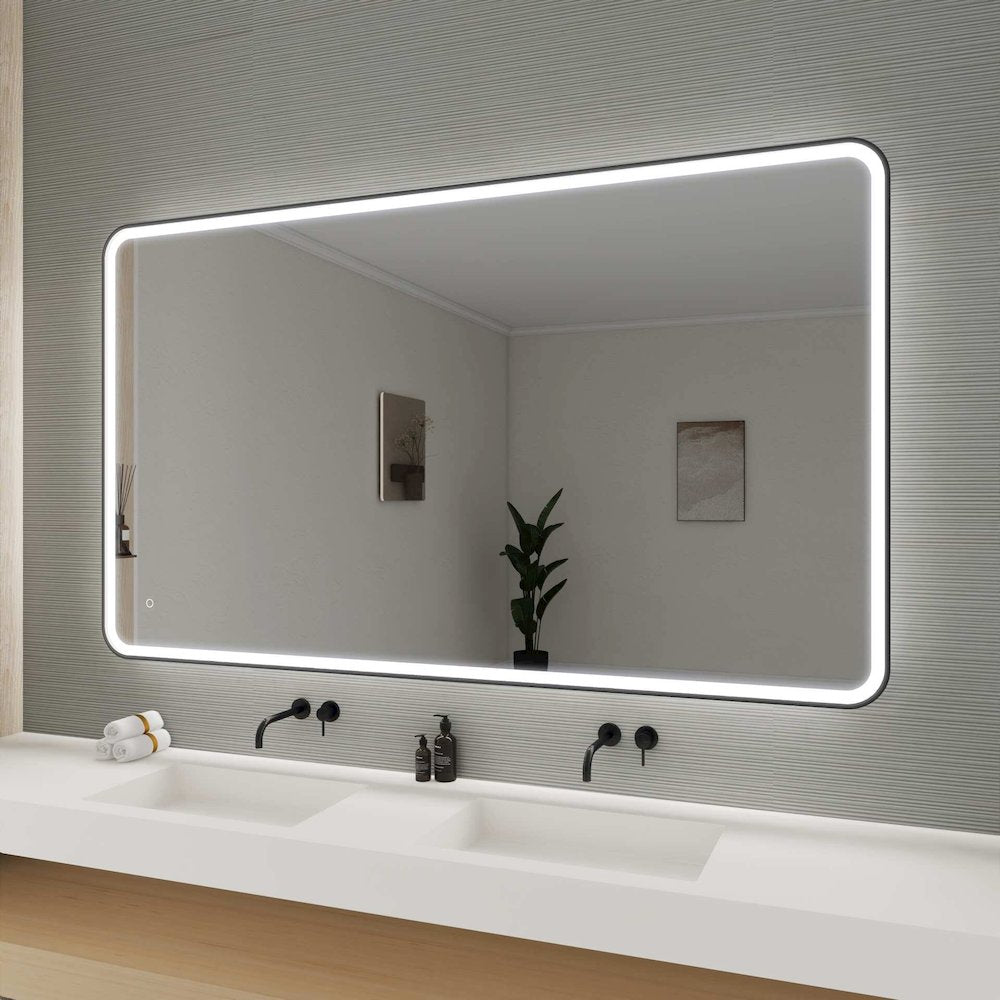 72 Round LED Front and Backlit Wall Mirror in Black