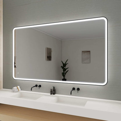 72 Round LED Front and Backlit Wall Mirror in Black