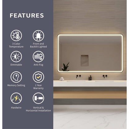 72 Round LED Front and Backlit Wall Mirror in Black