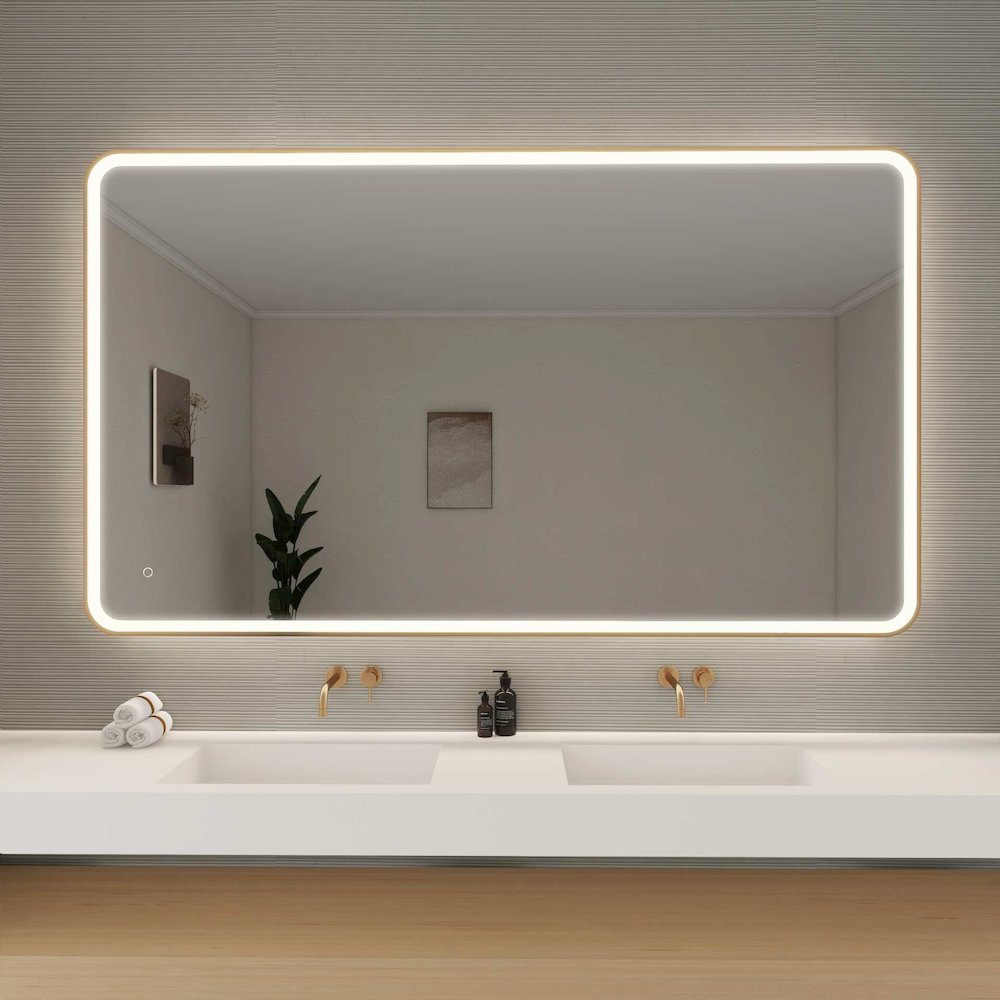 72 Round LED Front and Backlit Wall Mirror in Satin Gold