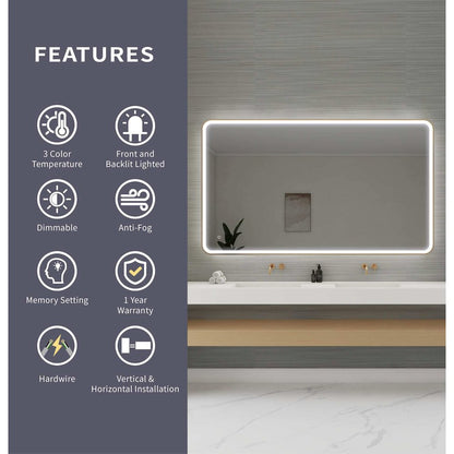 72 Round LED Front and Backlit Wall Mirror in Satin Gold
