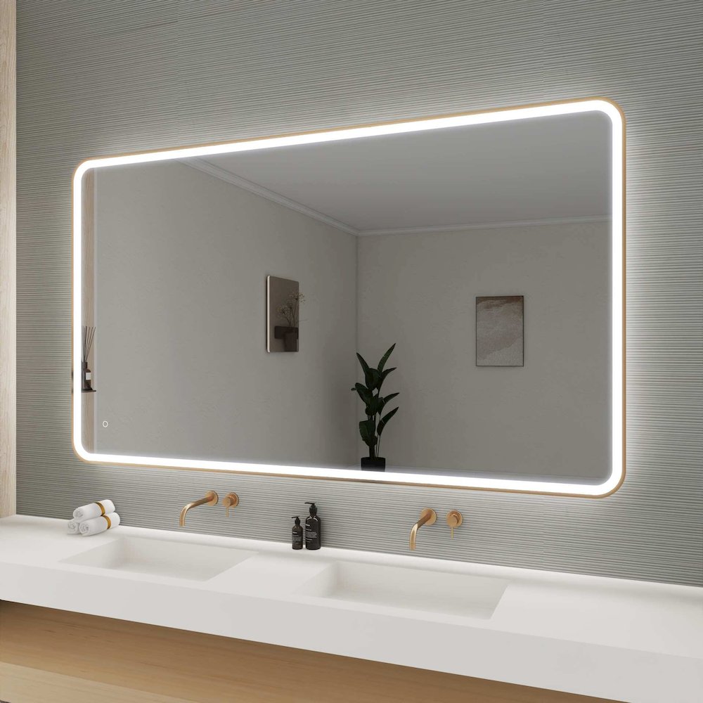 72 Round LED Front and Backlit Wall Mirror in Satin Gold