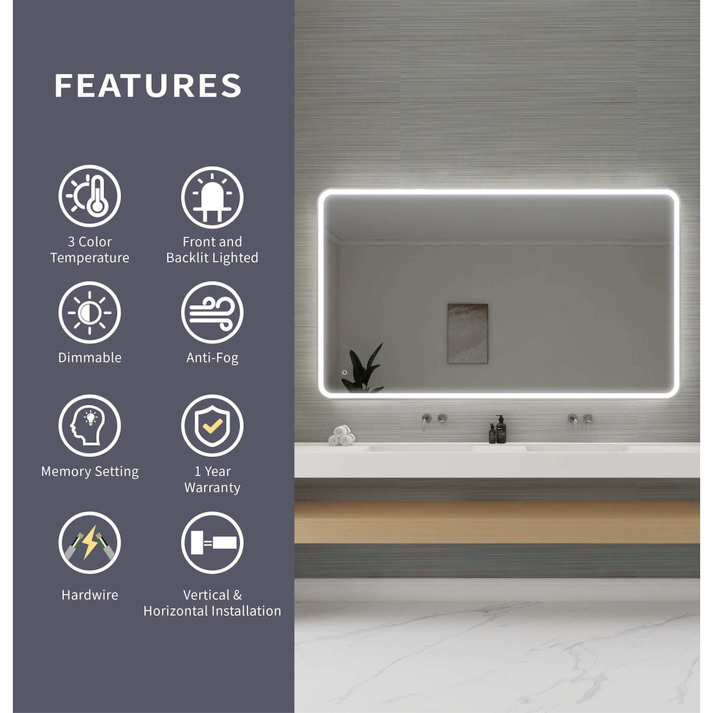72 Round LED Front and Backlit Wall Mirror in Silver