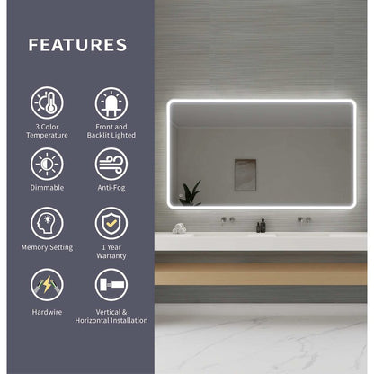 72 Round LED Front and Backlit Wall Mirror in Silver
