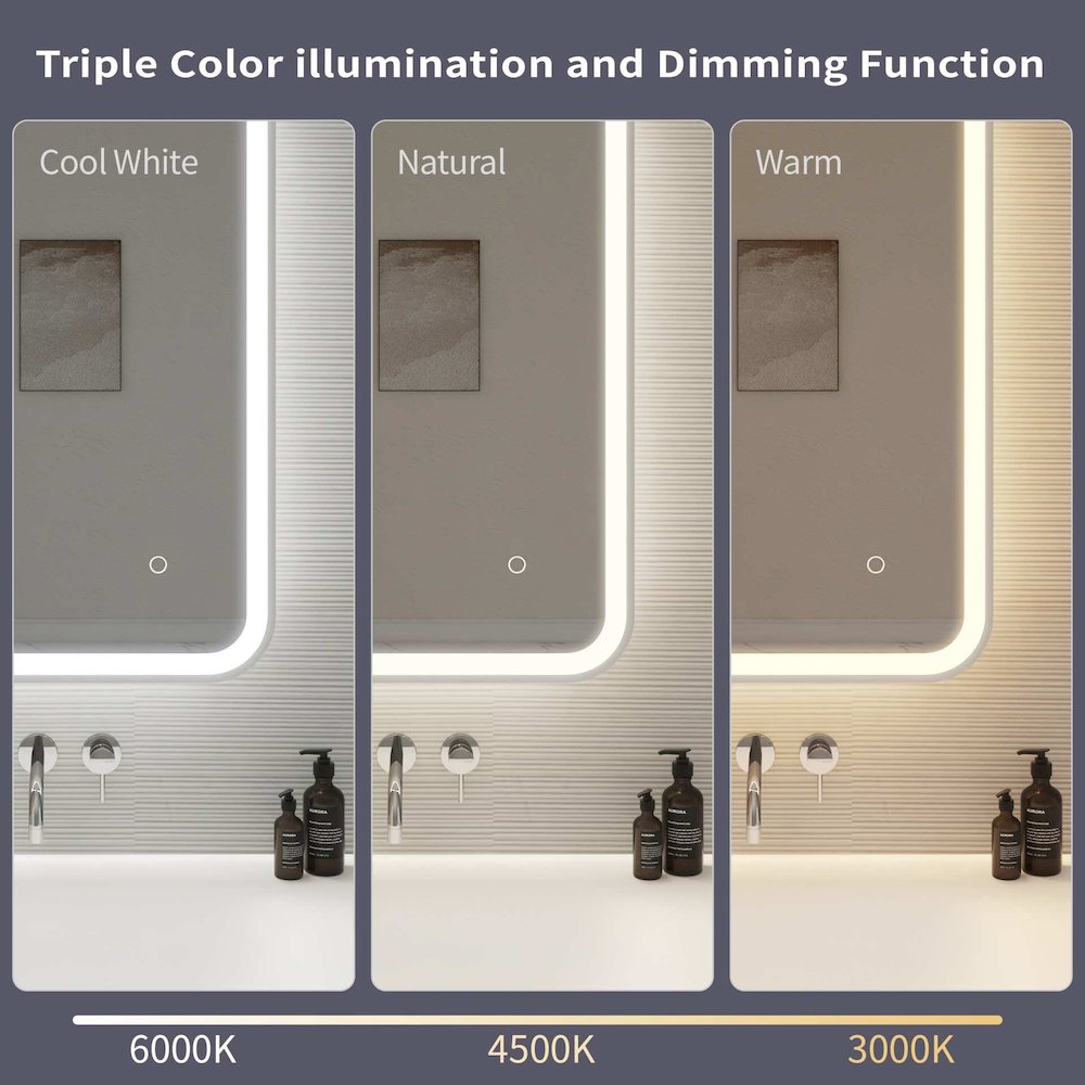 72 Round LED Front and Backlit Wall Mirror in Silver