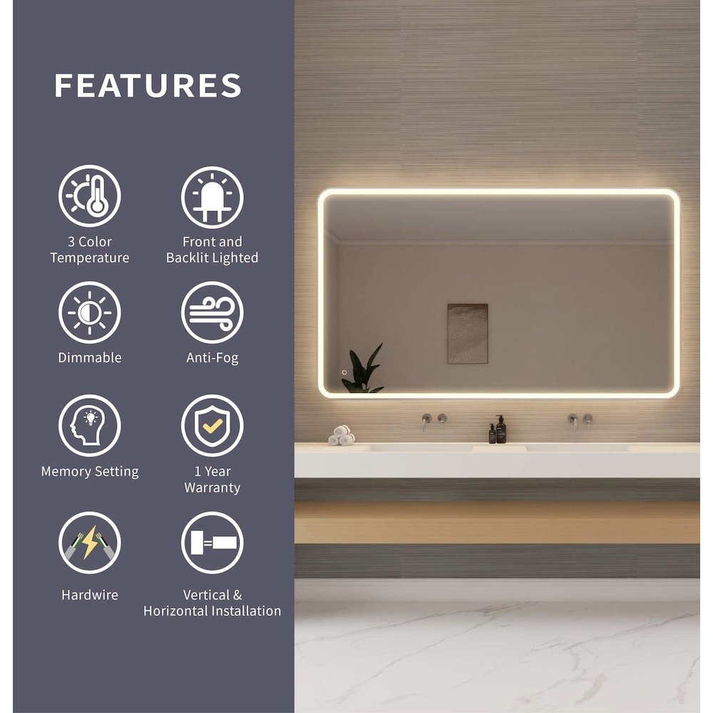 72 Round LED Front and Backlit Wall Mirror in Silver