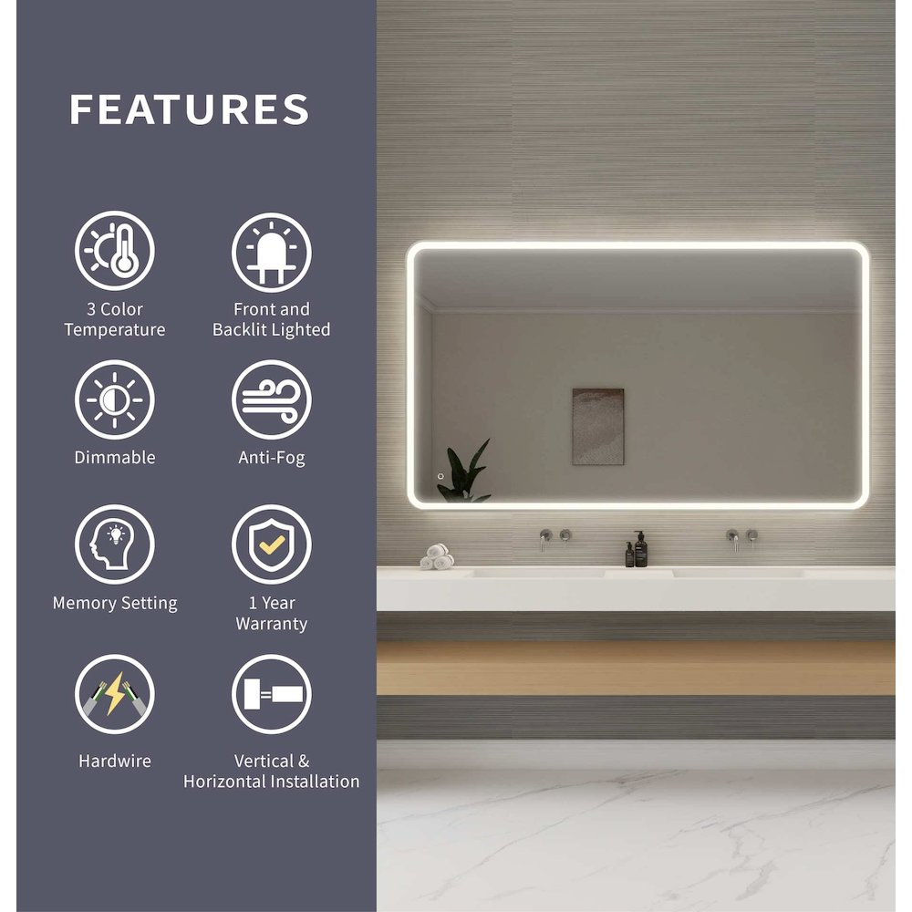 72 Round LED Front and Backlit Wall Mirror in Silver