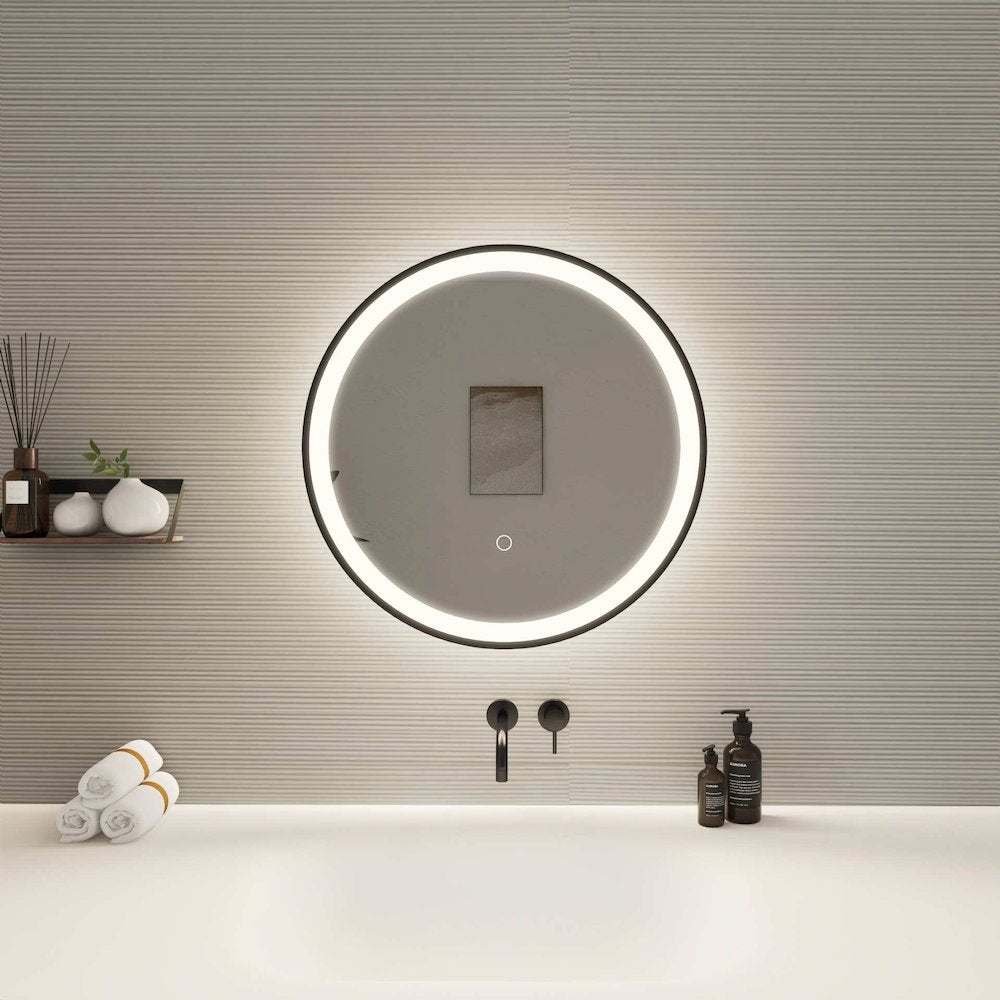 21 Round LED Front and Backlit Wall Mirror in Black