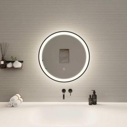 21 Round LED Front and Backlit Wall Mirror in Black