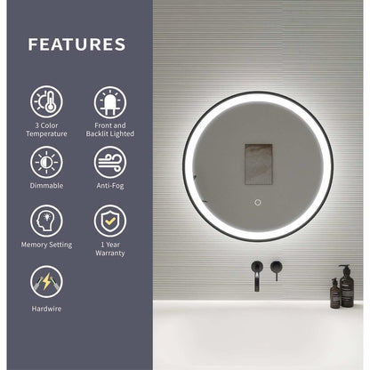21 Round LED Front and Backlit Wall Mirror in Black