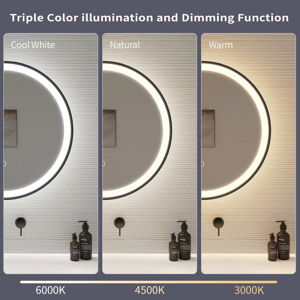 21 Round LED Front and Backlit Wall Mirror in Black