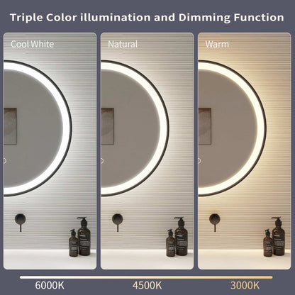 21 Round LED Front and Backlit Wall Mirror in Black