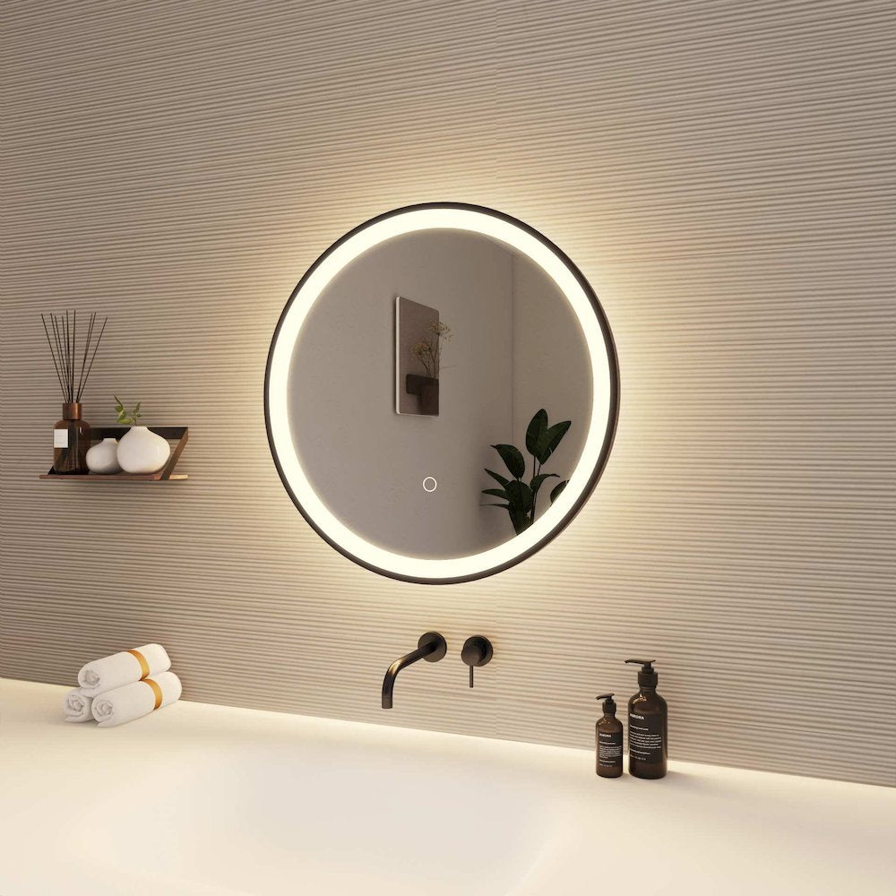 21 Round LED Front and Backlit Wall Mirror in Black