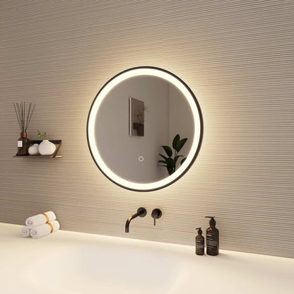 21 Round LED Front and Backlit Wall Mirror in Black
