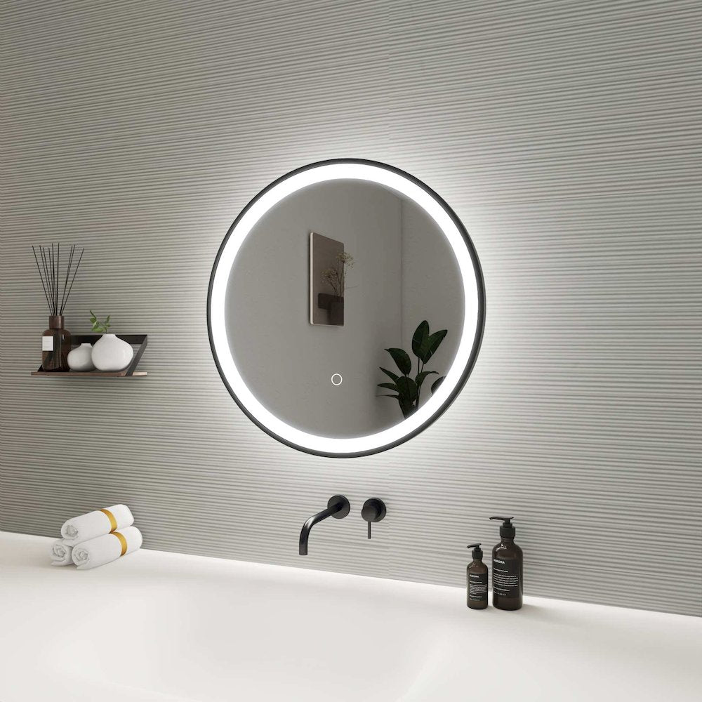 21 Round LED Front and Backlit Wall Mirror in Black