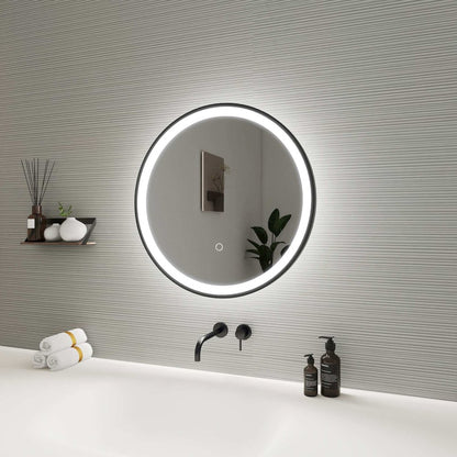 21 Round LED Front and Backlit Wall Mirror in Black