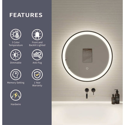 21 Round LED Front and Backlit Wall Mirror in Black