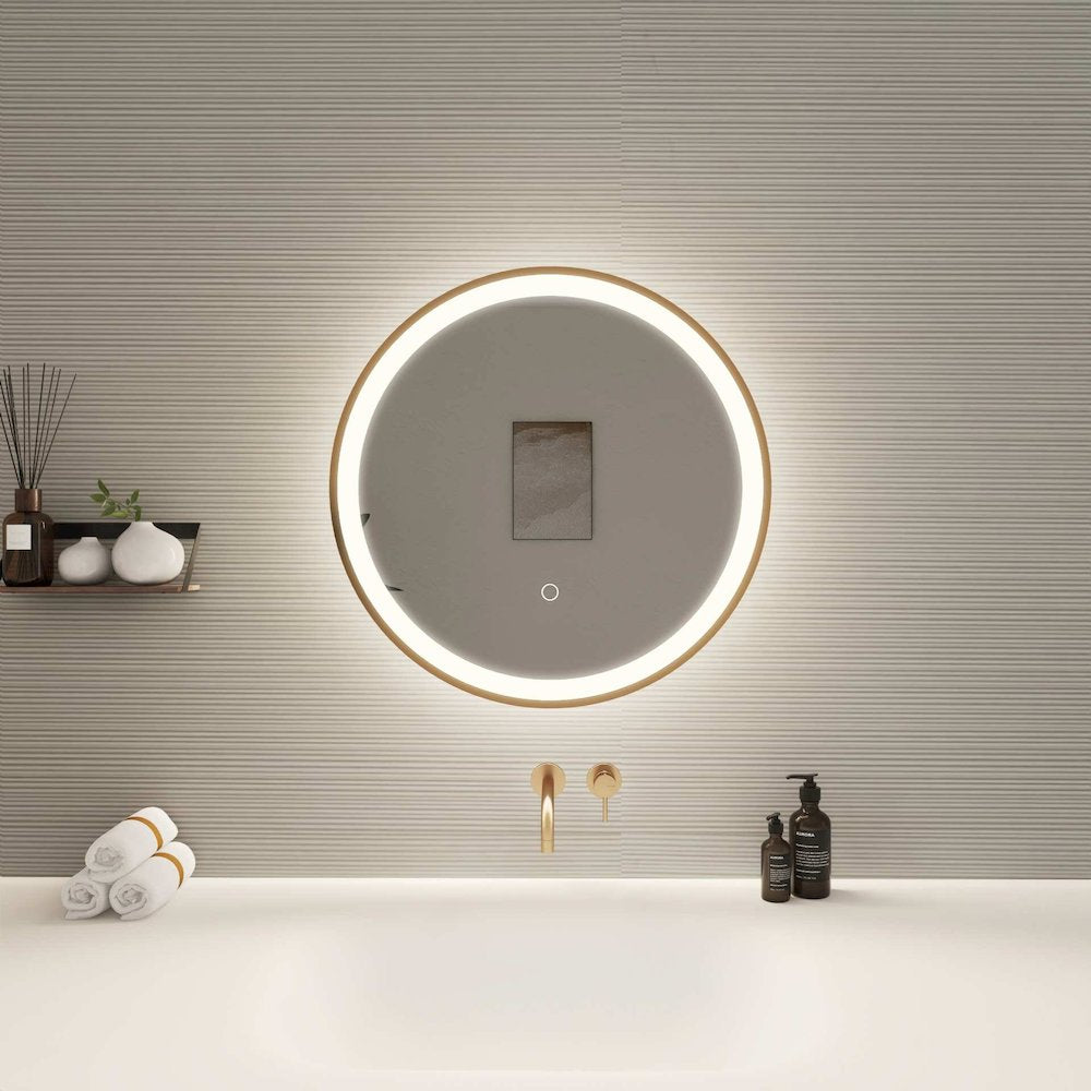 21 Round LED Front and Backlit Wall Mirror in Satin Gold