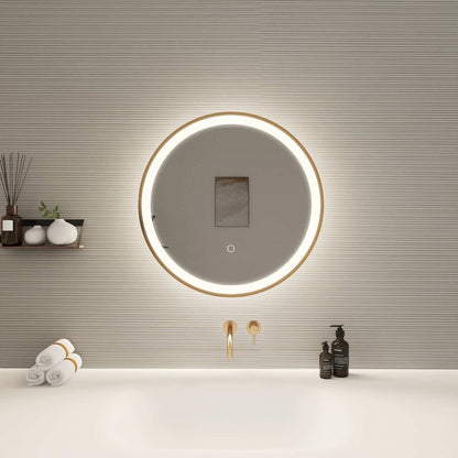 21 Round LED Front and Backlit Wall Mirror in Satin Gold