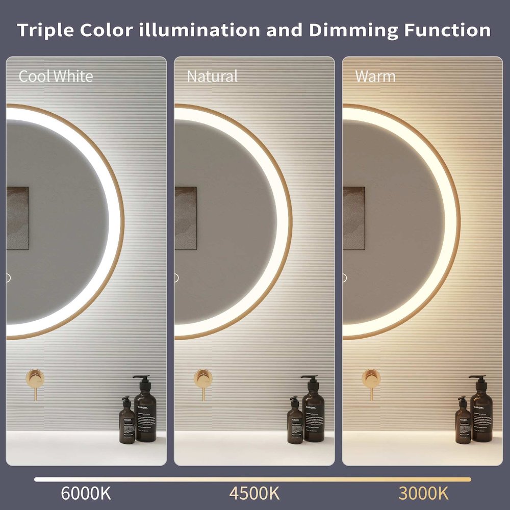 21 Round LED Front and Backlit Wall Mirror in Satin Gold