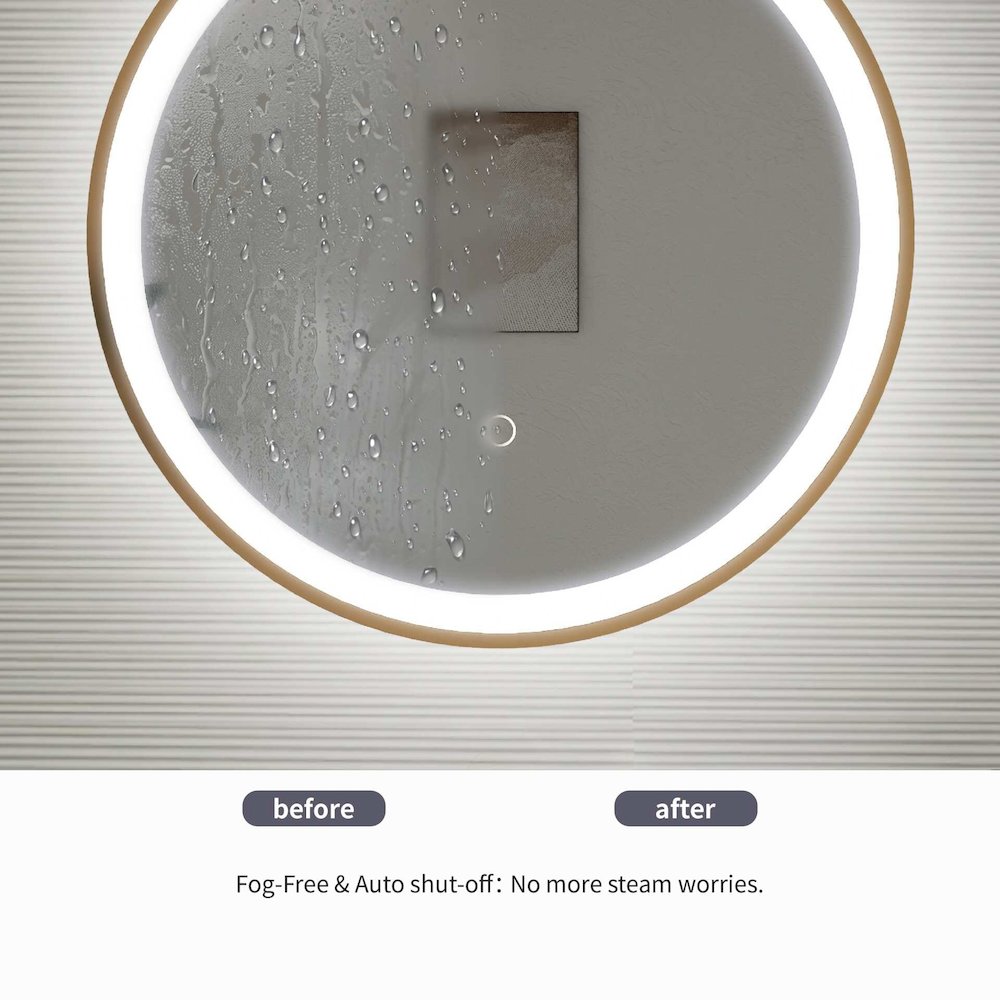 21 Round LED Front and Backlit Wall Mirror in Satin Gold