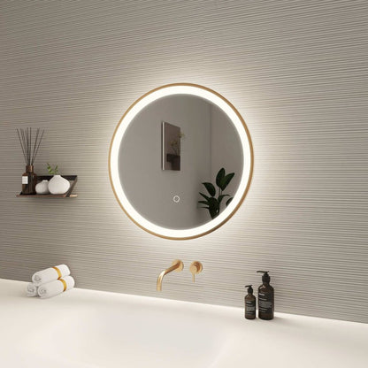 21 Round LED Front and Backlit Wall Mirror in Satin Gold