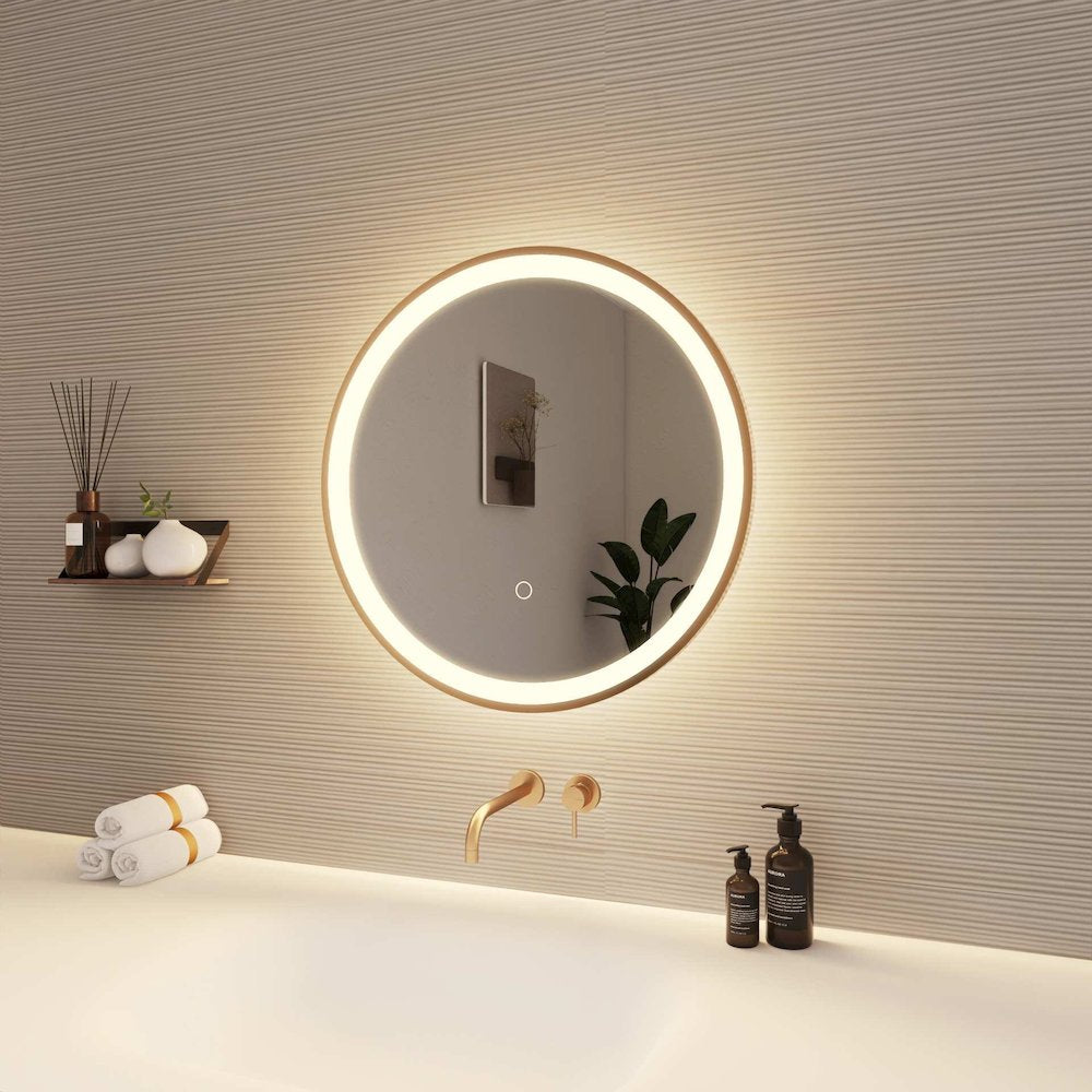 21 Round LED Front and Backlit Wall Mirror in Satin Gold