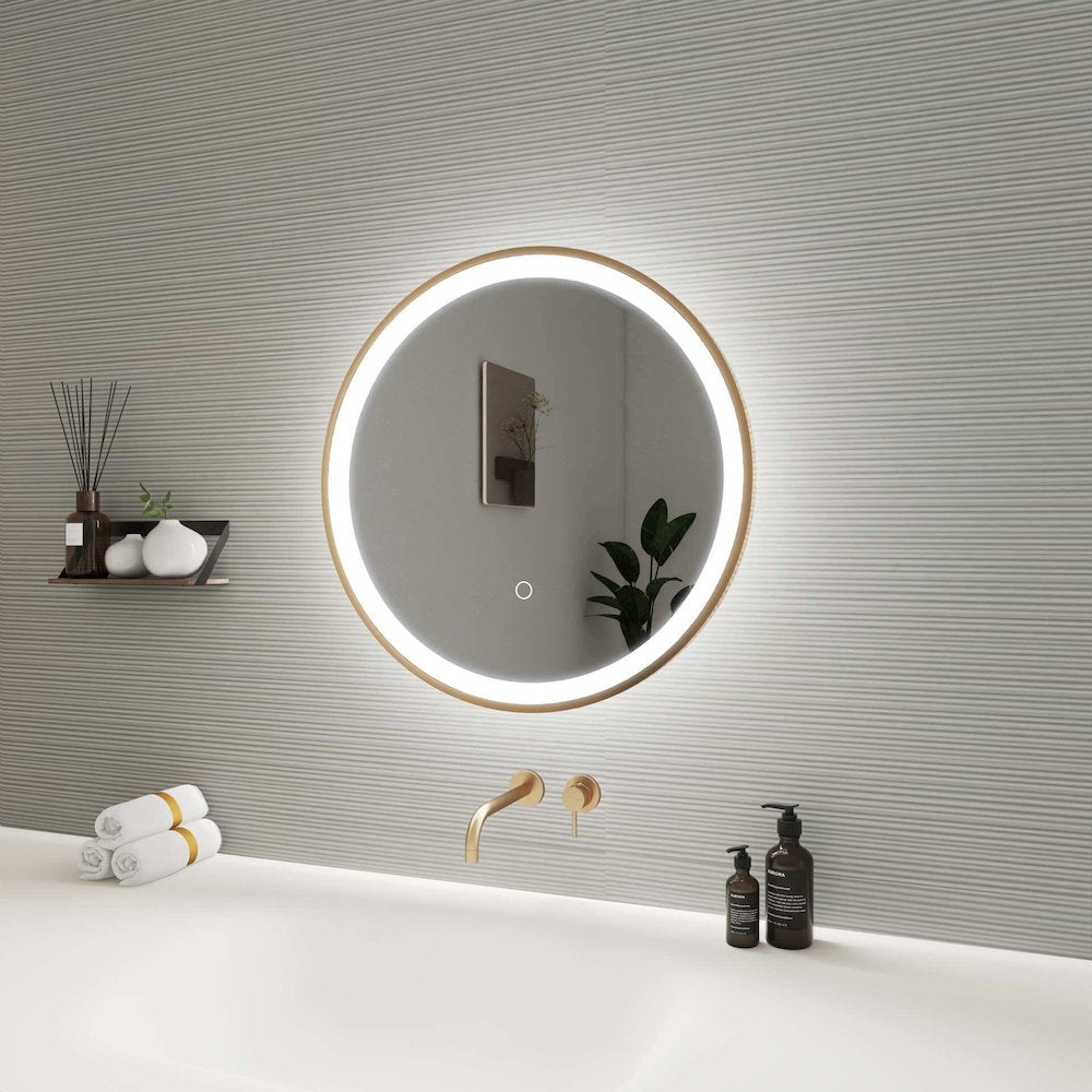 21 Round LED Front and Backlit Wall Mirror in Satin Gold