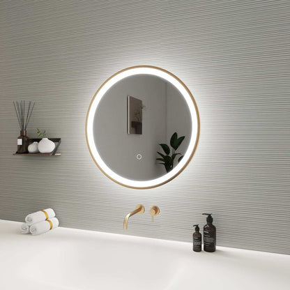 21 Round LED Front and Backlit Wall Mirror in Satin Gold