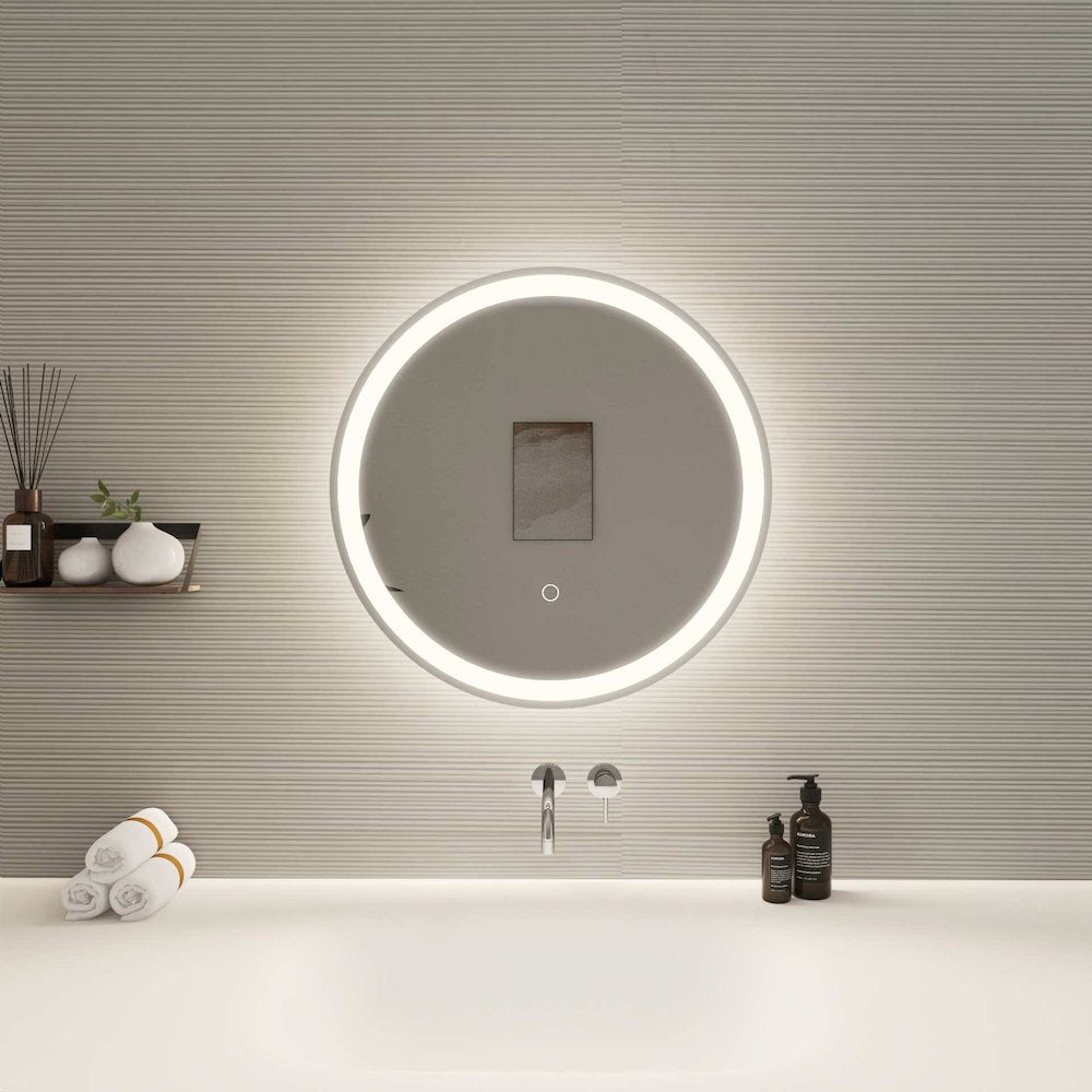 21 Round LED Front and Backlit Wall Mirror in Silver
