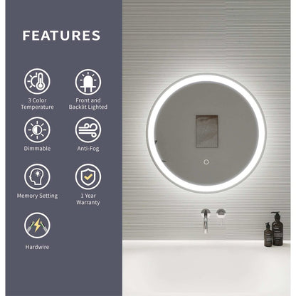 21 Round LED Front and Backlit Wall Mirror in Silver