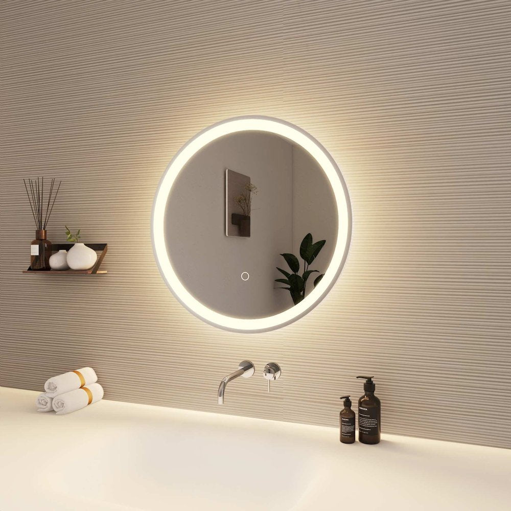 21 Round LED Front and Backlit Wall Mirror in Silver