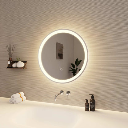 21 Round LED Front and Backlit Wall Mirror in Silver