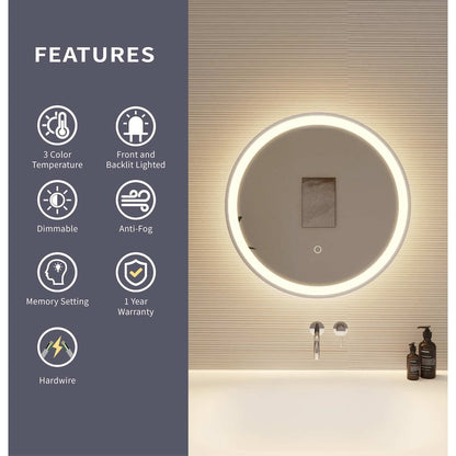 21 Round LED Front and Backlit Wall Mirror in Silver