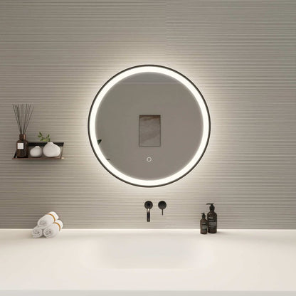 24 Round LED Front and Backlit Wall Mirror in Black