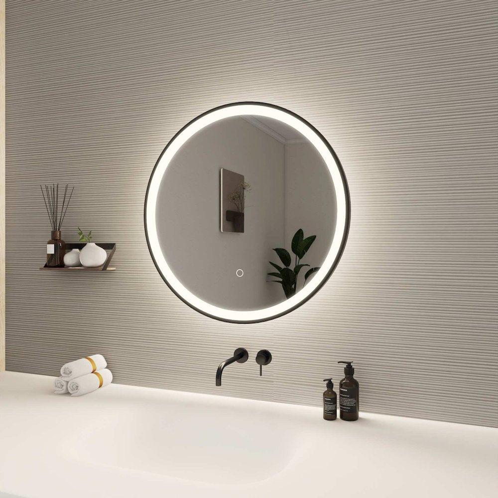 24 Round LED Front and Backlit Wall Mirror in Black