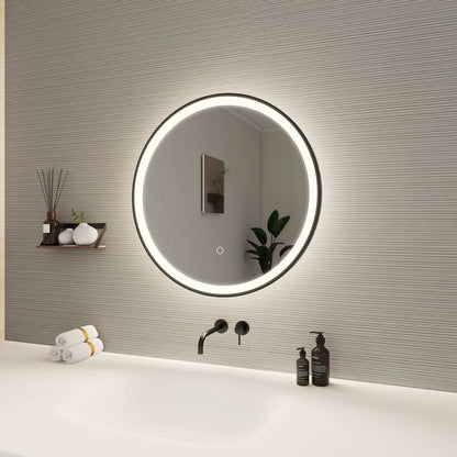 24 Round LED Front and Backlit Wall Mirror in Black